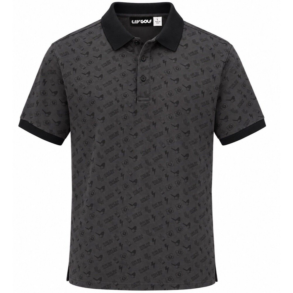 NWT LIV Golf Louder All Over Print Polo Shirt Mens Sz L Charcoal Gray Black New